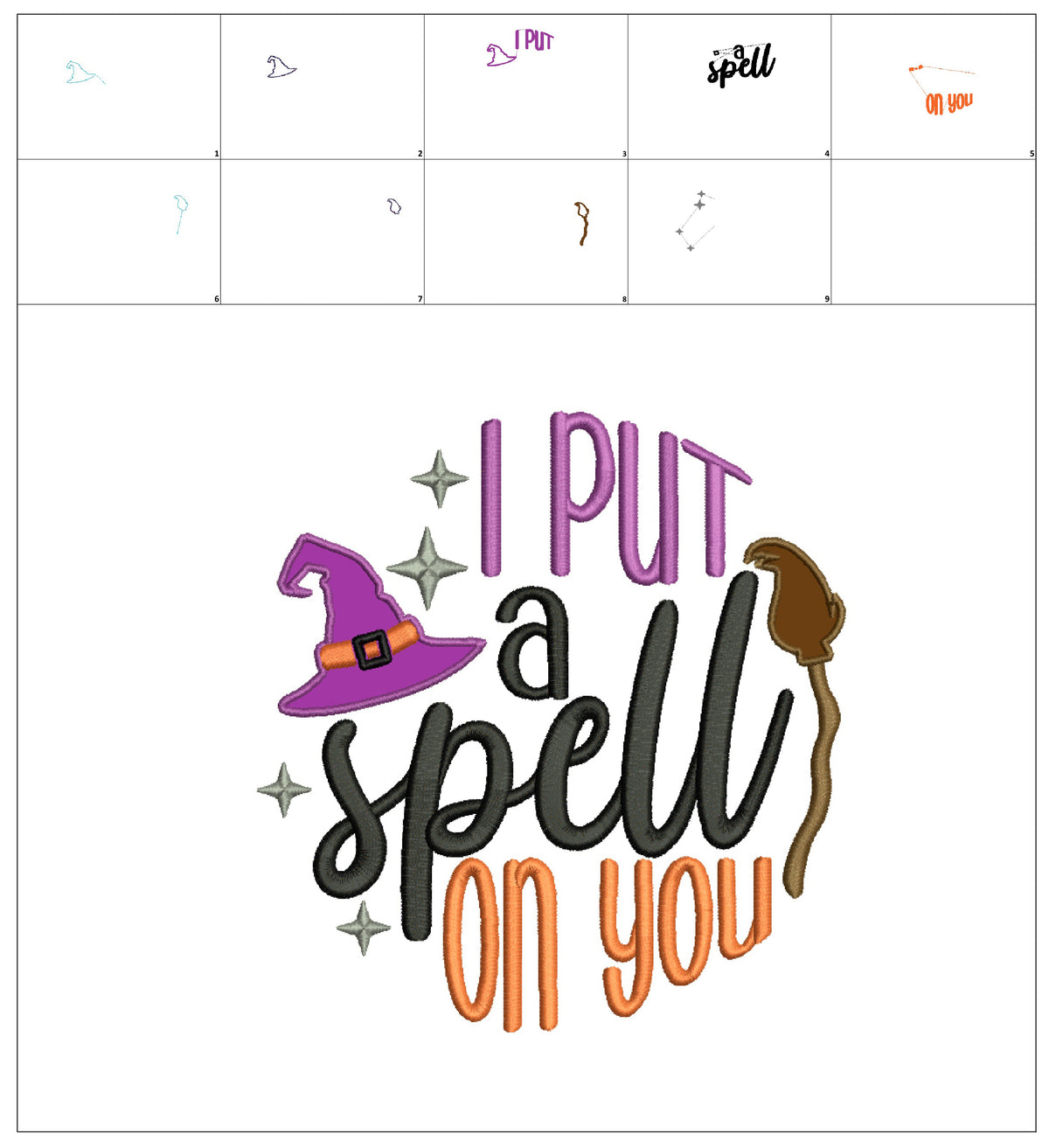 I Put a Spell On You Witch Hat Halloween Applique Machine Embroidery Design