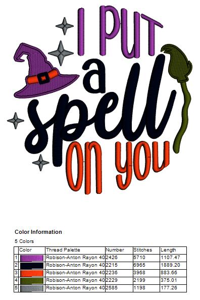 I Put a Spell On You Witch Hat Halloween Filled Machine Embroidery Design