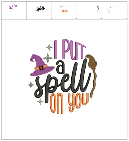 I Put a Spell On You Witch Hat Halloween Filled Machine Embroidery Design