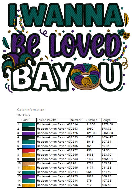 I Wanna Be Loved BAOU – Doughnut Mardi Gras Applique Machine Embroidery Design