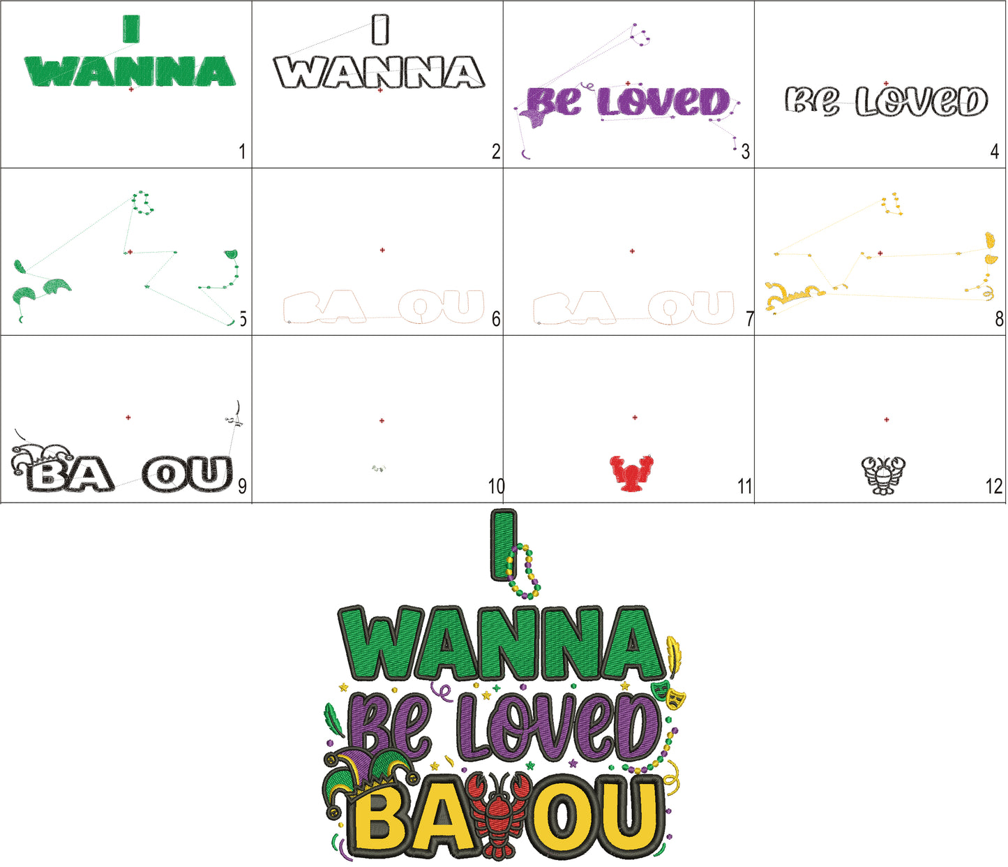 I Wanna Be Loved BAOU – Lobster Mardi Gras Applique Machine Embroidery Design