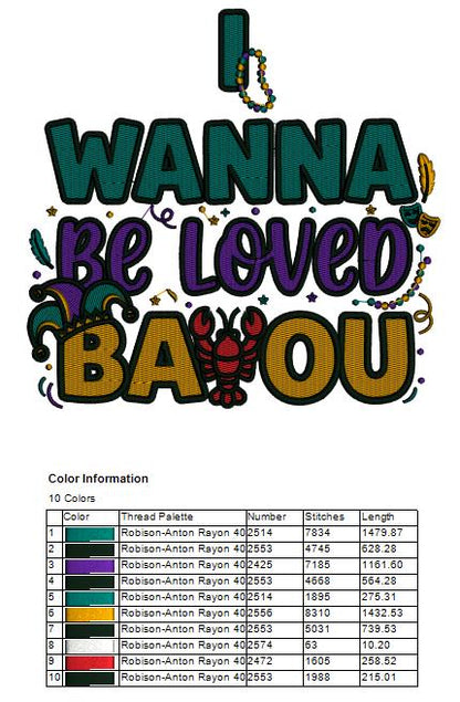 🦞🎭 I Wanna Be Loved BAOU – Lobster Mardi Gras Filled Machine Embroidery Design