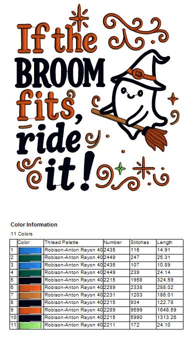 Ghost Witch on a Broom Halloween Machine Embroidery Design - Applique
