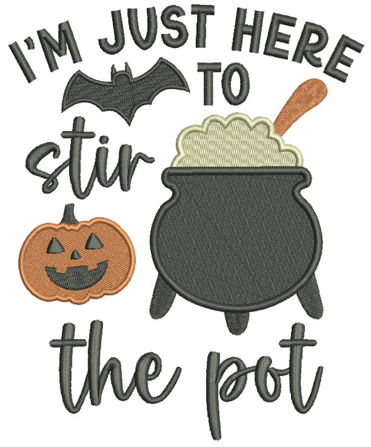Halloween Cauldron and Pumpkin Machine Embroidery Design - Filled