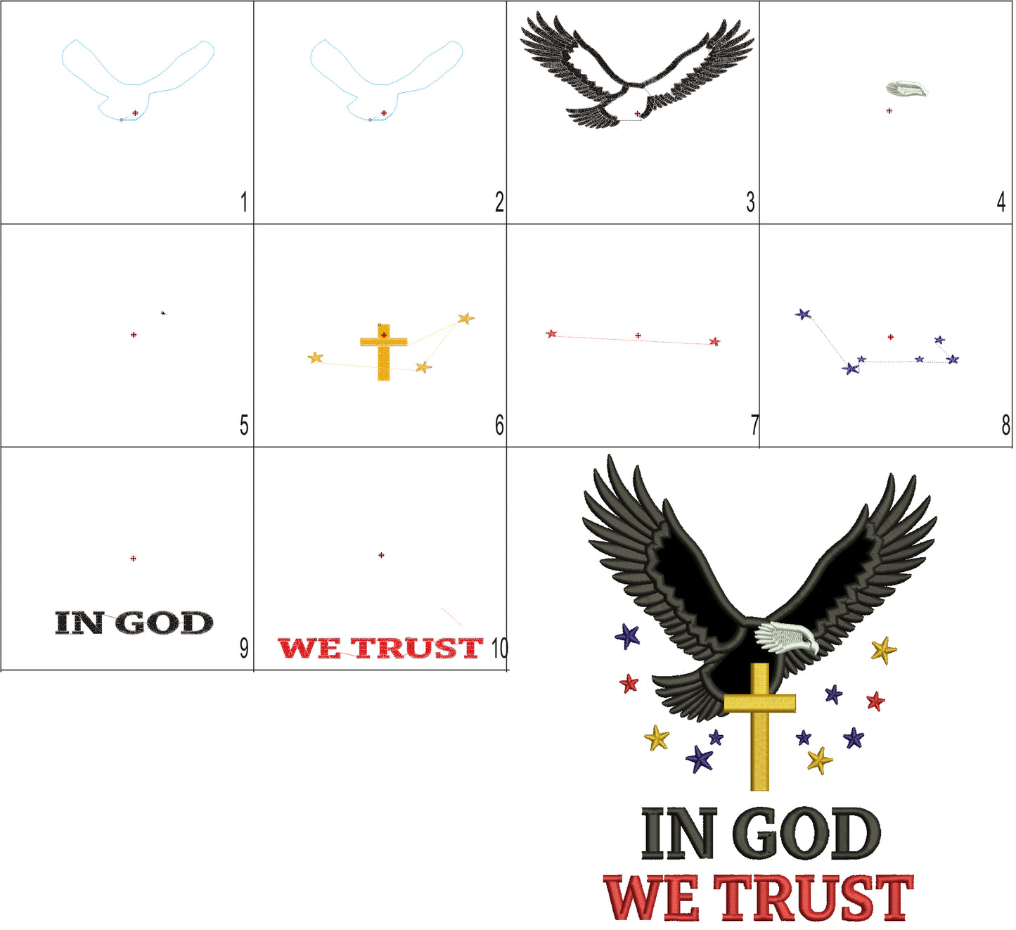 🦅✝️ In God We Trust – Bold Eagle & Cross Applique Machine Embroidery Design ✝️🦅