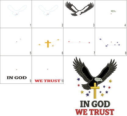 🦅✝️ In God We Trust – Bold Eagle & Cross Applique Machine Embroidery Design ✝️🦅