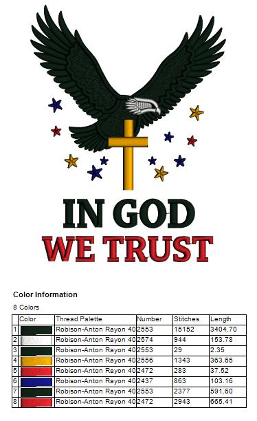 🦅✝️ In God We Trust – Bold Eagle & Cross Filled Machine Embroidery Design ✝️🦅