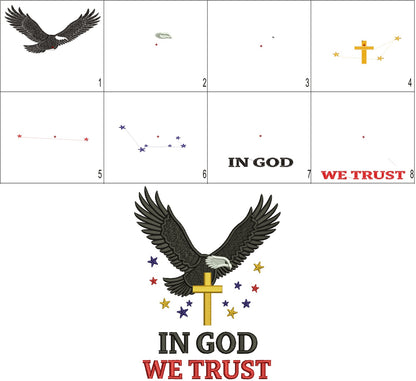 🦅✝️ In God We Trust – Bold Eagle & Cross Filled Machine Embroidery Design ✝️🦅