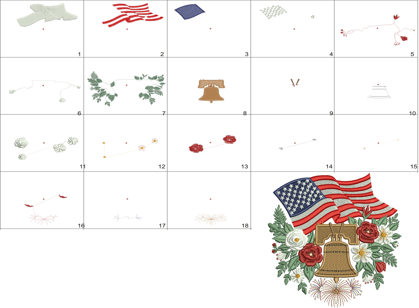 Liberty Bell with American Flag Patriotic 4th of July Independence Day Filled Machine Embroidery Design Digitized Pattern