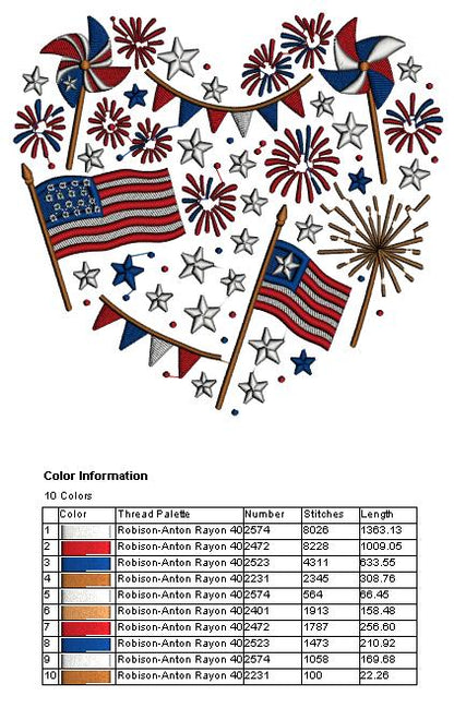 Fireworks And American Flags Patriotic 4th Of July Independence Day Filled Machine Embroidery Design Digitized Pattern