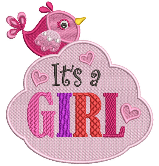 It's a Girl Little Bird Baby Filled Machine Embroidery Design Digitized Pattern