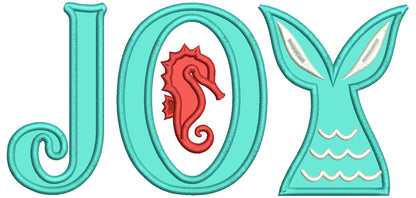 Joy Words And Seahorse Applique Christmas In July Machine Embroidery Design Digitized Pattern