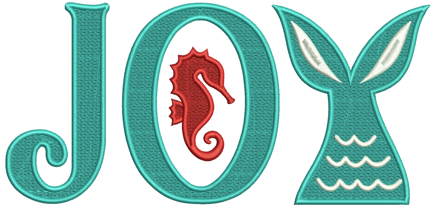 Joy Words And Seahorse Filled Christmas In July Machine Embroidery Design Digitized Pattern