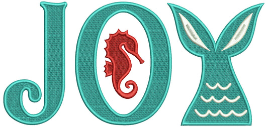 Joy Words And Seahorse Filled Christmas In July Machine Embroidery Design Digitized Pattern
