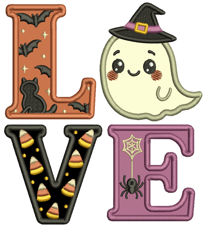 Ghost Witch LOVE Halloween Applique Machine Embroidery Design