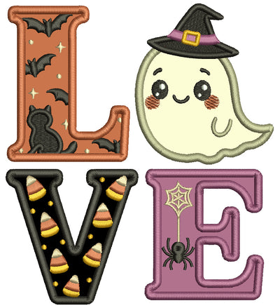 Ghost Witch LOVE Halloween Applique Machine Embroidery Design
