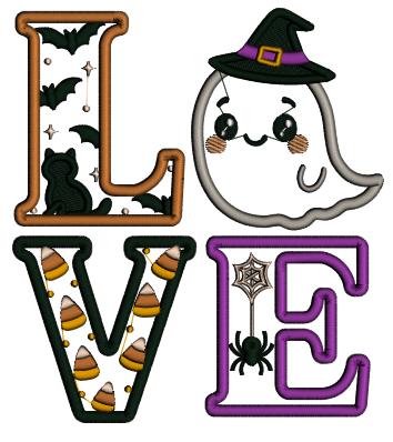 Ghost Witch LOVE Halloween Applique Machine Embroidery Design