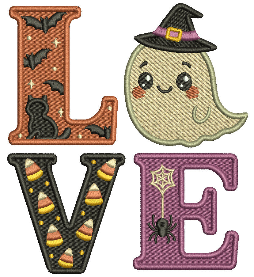 Ghost Witch LOVE Filled Halloween Machine Embroidery Design