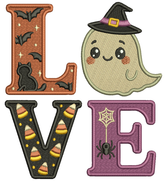 Ghost Witch LOVE Filled Halloween Machine Embroidery Design