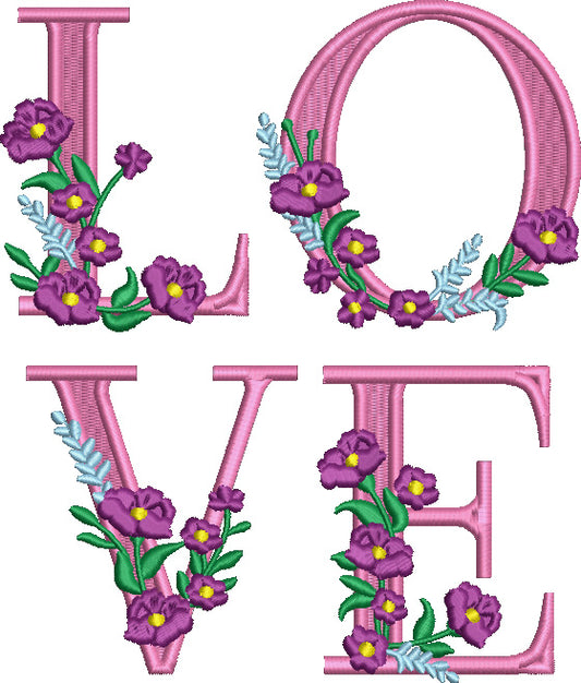 LOVE Letters With Flowers Valentine's Day Love Filled Machine Embroidery Design Digitized Pattern