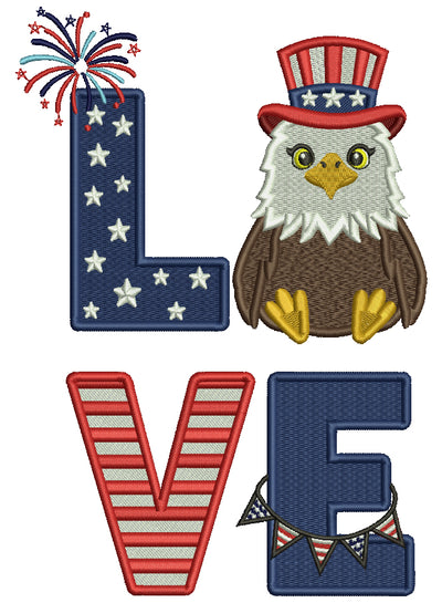 🦅🇺🇸 Love American Bold Eagle – Patriotic 4th of July Filled Machine Embroidery Design 🇺🇸🦅