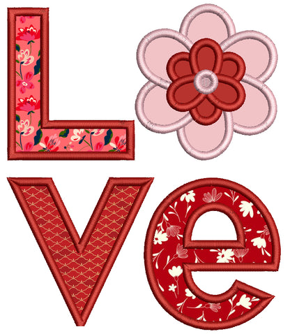 Love And Flower Big Letters Valentine's Day Love Applique Machine Embroidery Design Digitized Pattern