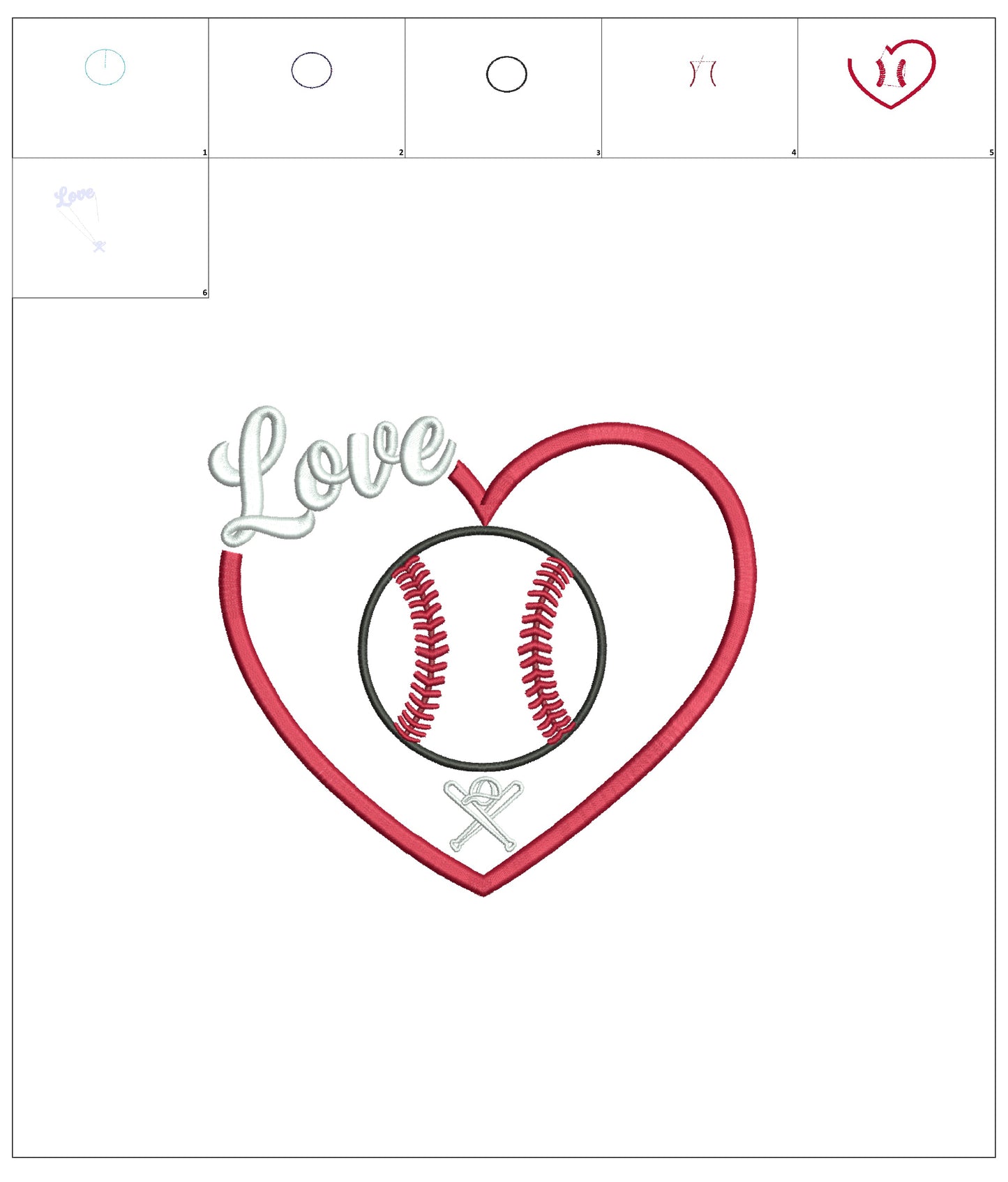 ⚾❤️ Love Baseball Heart – Applique Machine Embroidery Design ❤️⚾