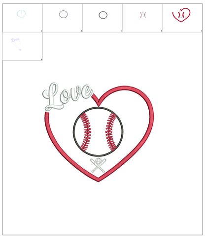 ⚾❤️ Love Baseball Heart – Applique Machine Embroidery Design ❤️⚾