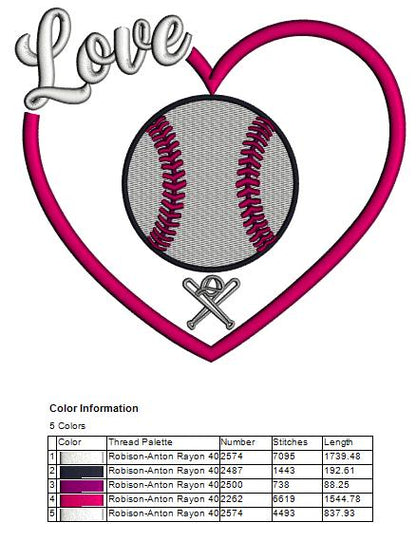 ⚾❤️ Love Baseball Heart – Sports Filled Machine Embroidery Design ❤️⚾