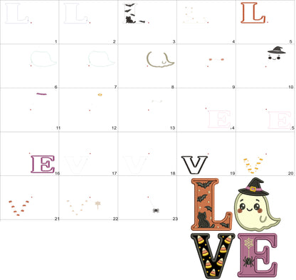 Ghost Witch LOVE Halloween Applique Machine Embroidery Design