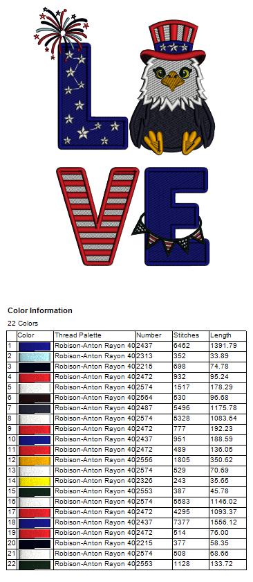 🦅🇺🇸 Love American Bold Eagle – Patriotic 4th of July Filled Machine Embroidery Design 🇺🇸🦅