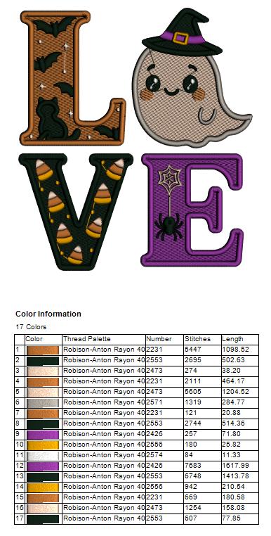 Ghost Witch LOVE Filled Halloween Machine Embroidery Design