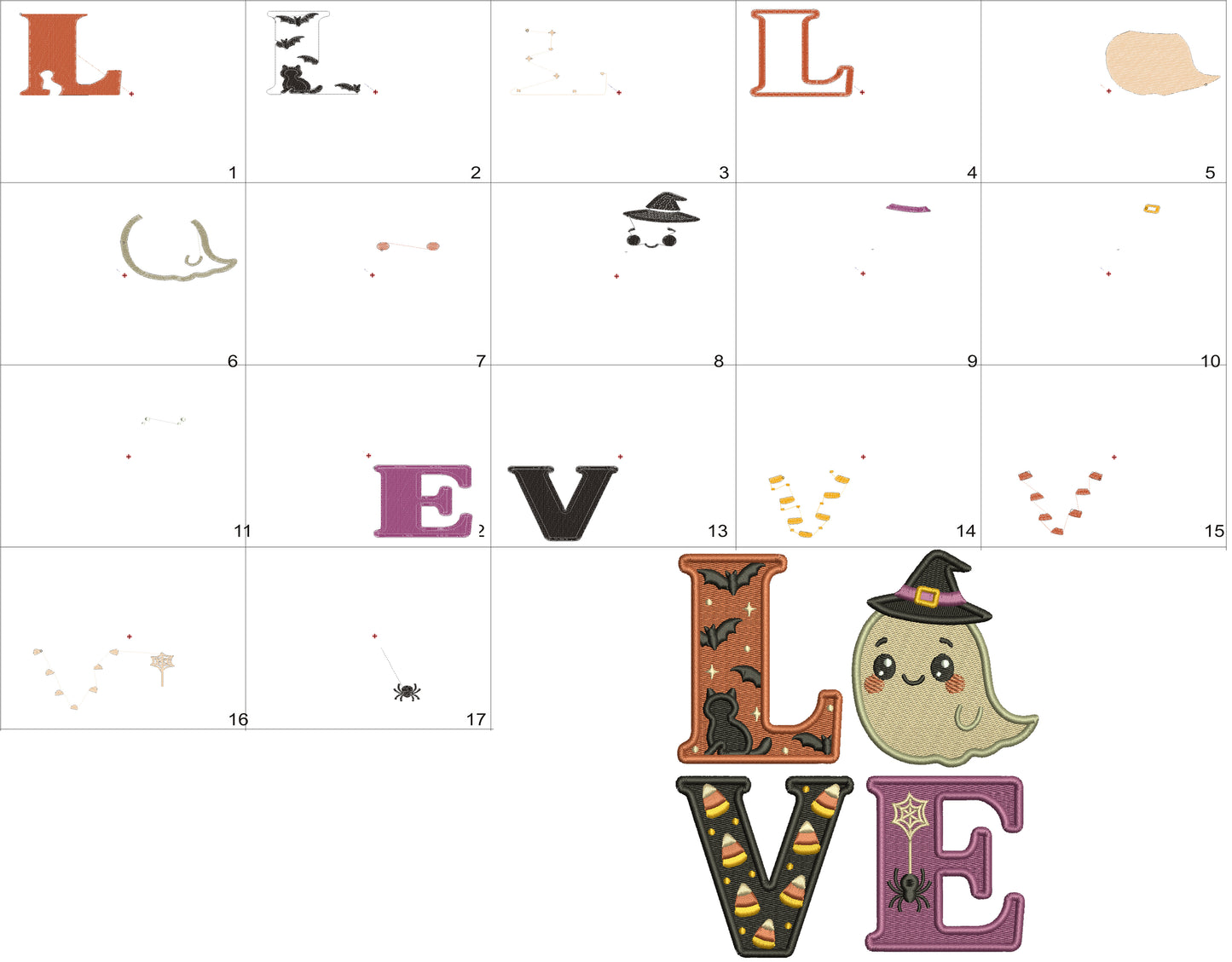 Ghost Witch LOVE Filled Halloween Machine Embroidery Design