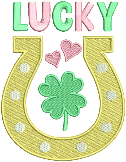 Lucky Horseshoe With Shamrock and Hearts St. Patrick's Day Filled Machine Embroidery Design Digitized Pattern