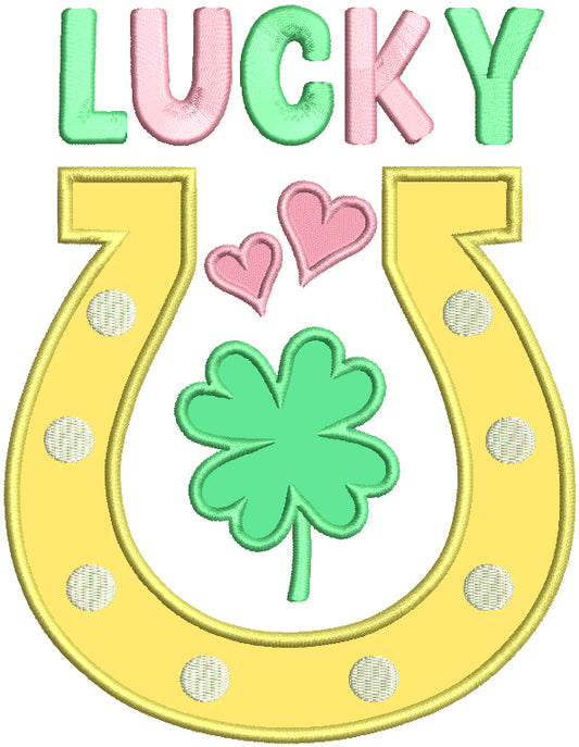 Lucky Horseshoe With Shamrock and Hearts St. Patrick's Day Applique Machine Embroidery Design Digitized Pattern