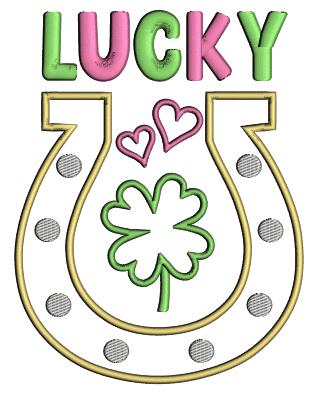 Lucky Horseshoe With Shamrock and Hearts St. Patrick's Day Applique Machine Embroidery Design Digitized Pattern