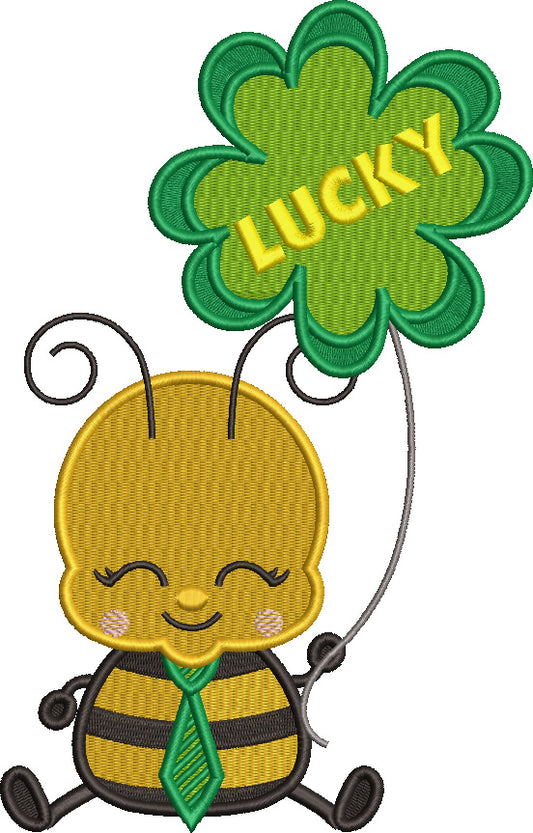 Lucky Little Bee St. Patrick's Day Filled Machine Embroidery Design Digitized Pattern