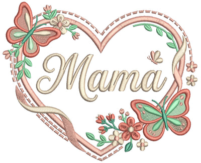 🦋💖 Mama Heart With Butterflies – Filled Machine Embroidery Design 💖🦋