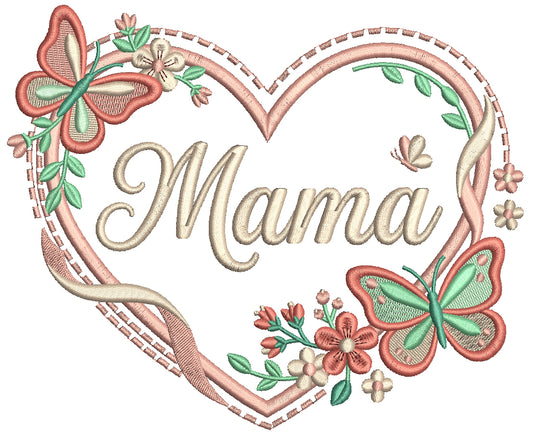 🦋💖 Mama Heart With Butterflies – Filled Machine Embroidery Design 💖🦋