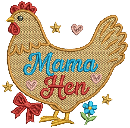 Mama Hen Cute Chicken With Stars, Hearts, and Flowers Filled Machine Embroidery Design Digitized Pattern