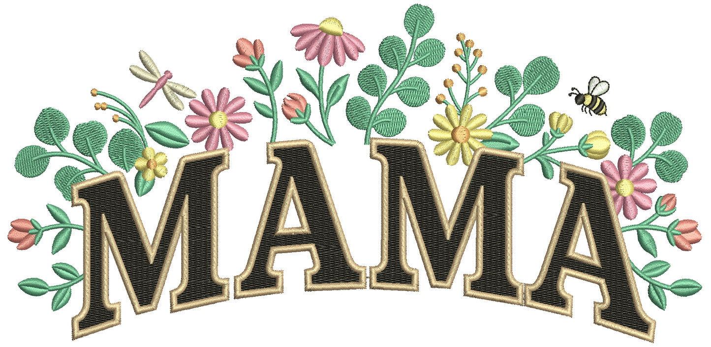 Mama With Flowers Filled Machine Embroidery Design Digitized Pattern