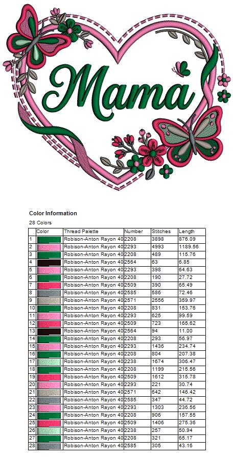 🦋💖 Mama Heart With Butterflies – Filled Machine Embroidery Design 💖🦋