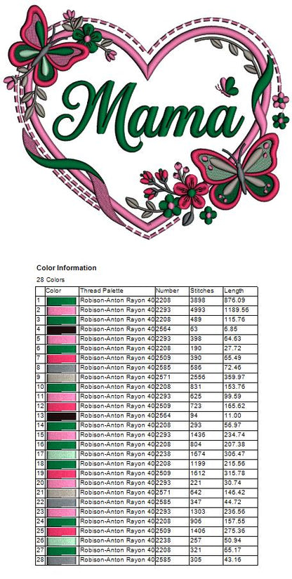 🦋💖 Mama Heart With Butterflies – Filled Machine Embroidery Design 💖🦋