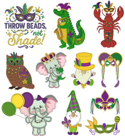 🎭 Mardi Gras Power Pack – 24 Machine Embroidery Designs (Appliqué + Filled)