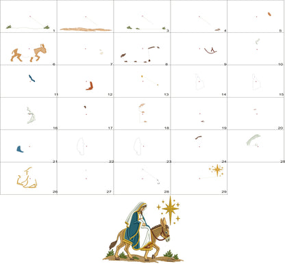 Nativity Scene Mary Mother of Jesus On Donkey Christmas Machine Embroidery Design - Filled
