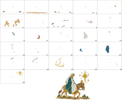 Nativity Scene Mary Mother of Jesus On Donkey Christmas Machine Embroidery Design - Applique