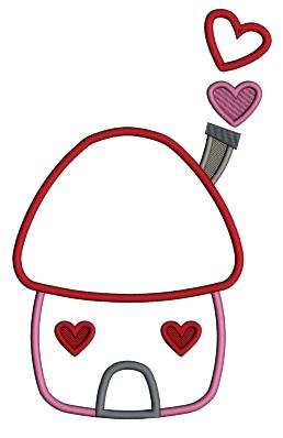 Mushroom House With Hearts Valentine's Day Applique Filled Machine Embroidery Design Digitized Pattern
