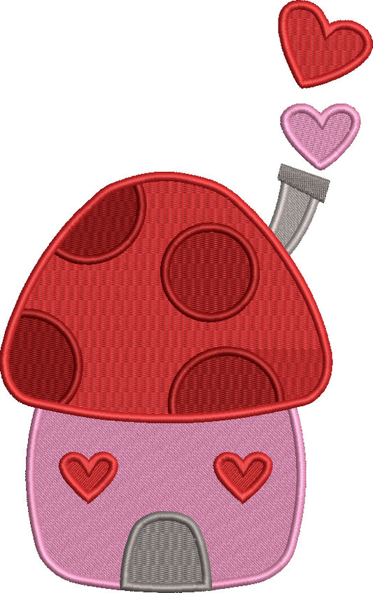 Mushroom House With Hearts Valentine's Day Love Filled Machine Embroidery Design Digitized Pattern