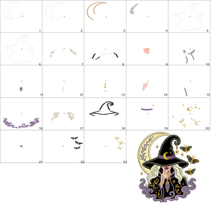 Mystic Moon Witch Halloween Machine Embroidery Design – Applique Pattern