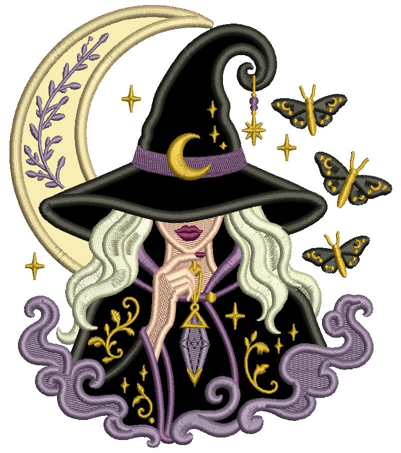 Mystic Moon Witch Halloween Machine Embroidery Design – Applique Pattern